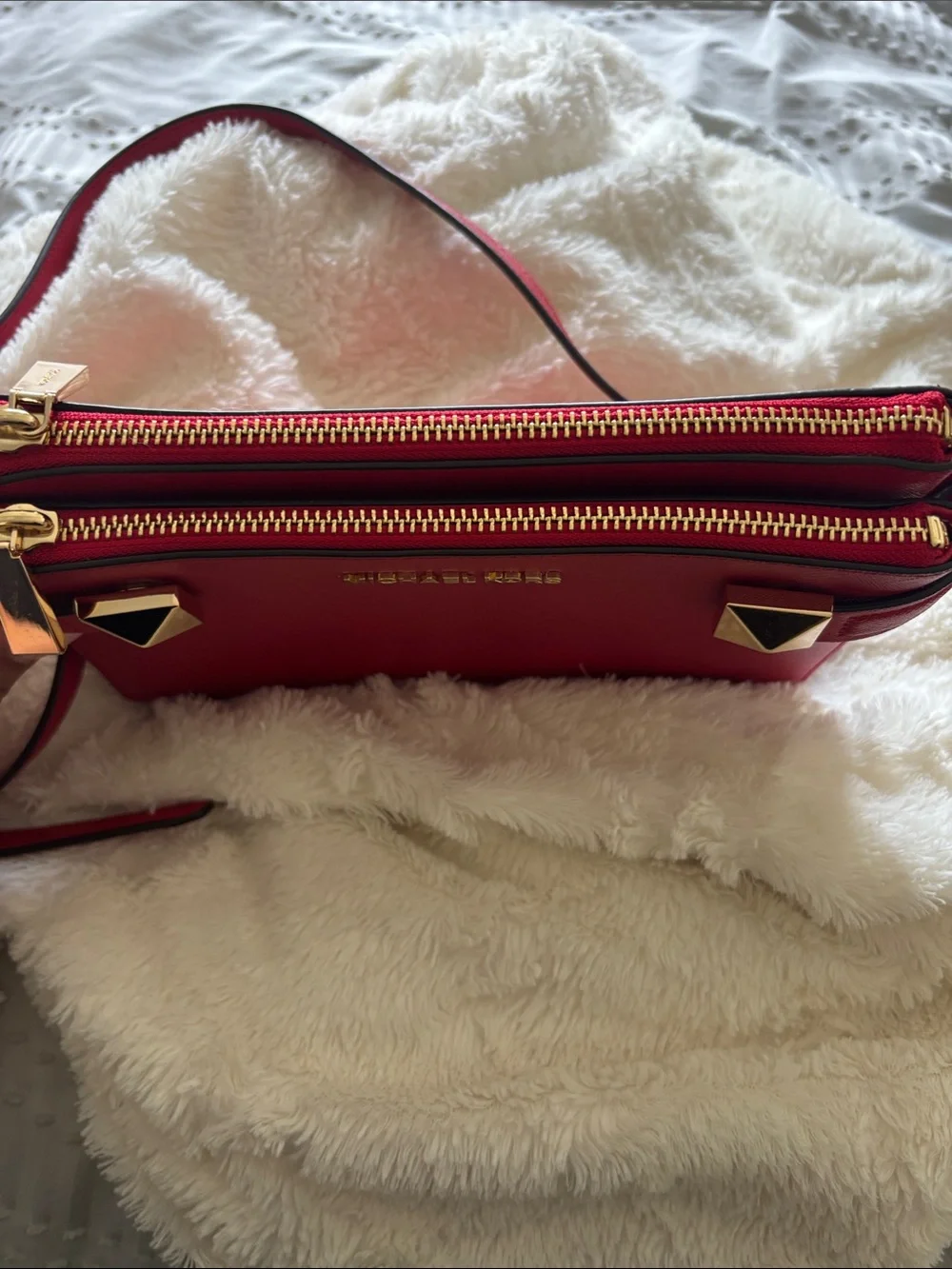 MICHAEL KORS Red Saffiano Leather Crossbody with Gold Hardware